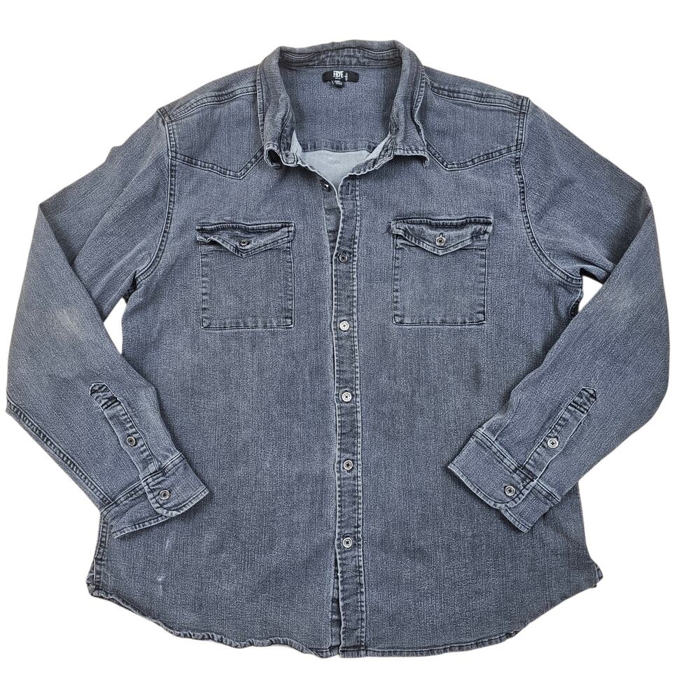 FRYE Charcoal Western Button Front Denim Shirt Men's 2XL Long Sleeve Workwear